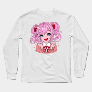 Cute anime girl with pink hair Long Sleeve T-Shirt